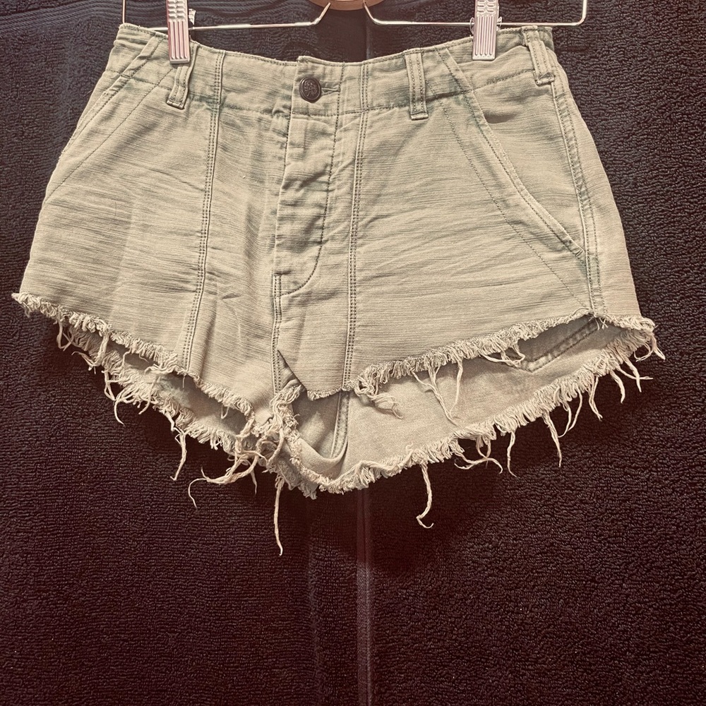 Olive Green Free People Frayed Women Shorts
